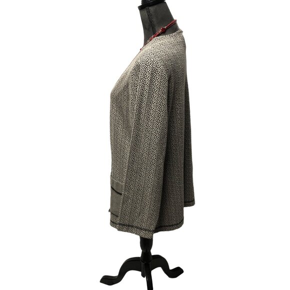 Camelia Button-Up Cardigan Womens Large Black White Knit Jacket Pockets Vintage - Picture 3 of 8